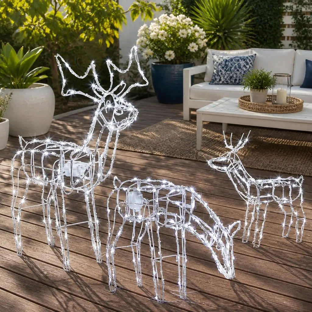 3 Piece LED Christmas Reindeer Outdoor Decorations Multicoloured Animated Display Set