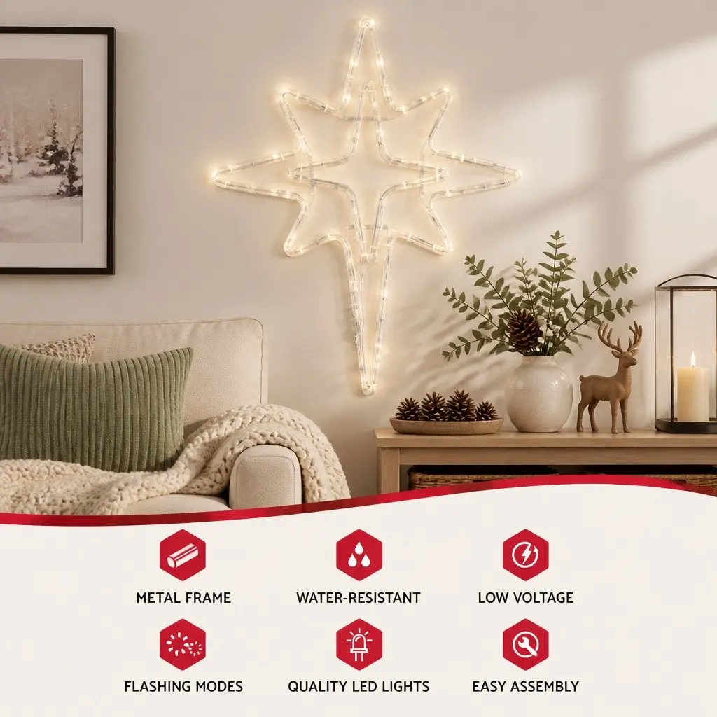 Christmas Decoration Gold 57cm Bethlehem Star Light with 90 Warm White LEDs Indoor Outdoor
