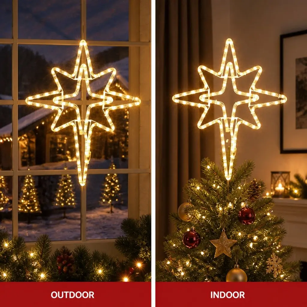 Christmas Decoration Gold 57cm Bethlehem Star Light with 90 Warm White LEDs Indoor Outdoor