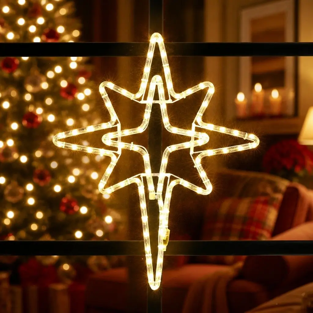 Christmas Decoration Gold 57cm Bethlehem Star Light with 90 Warm White LEDs Indoor Outdoor