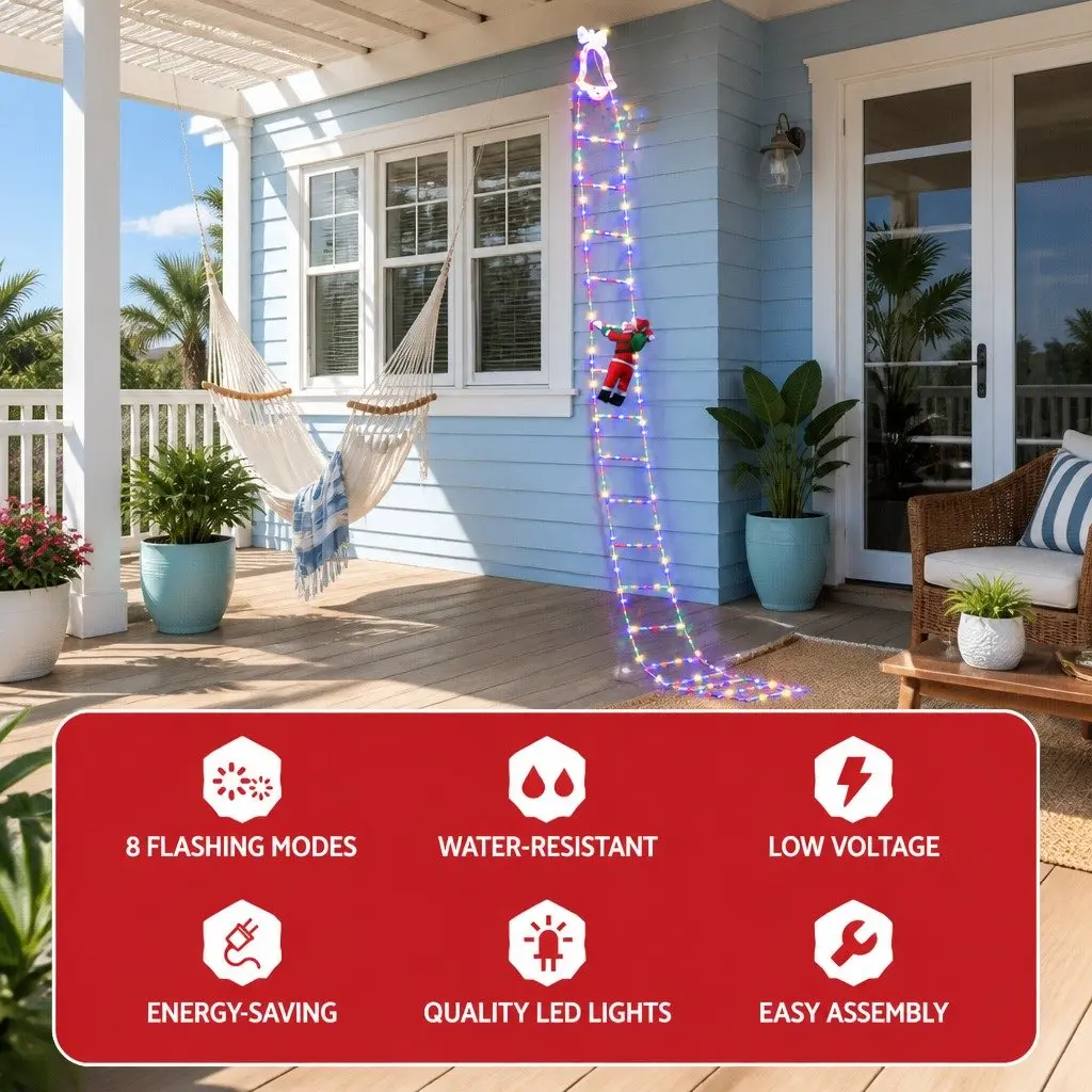 Christmas Ladder Lights Multicolour 3.5M 300 LED with Detachable Santa Claus