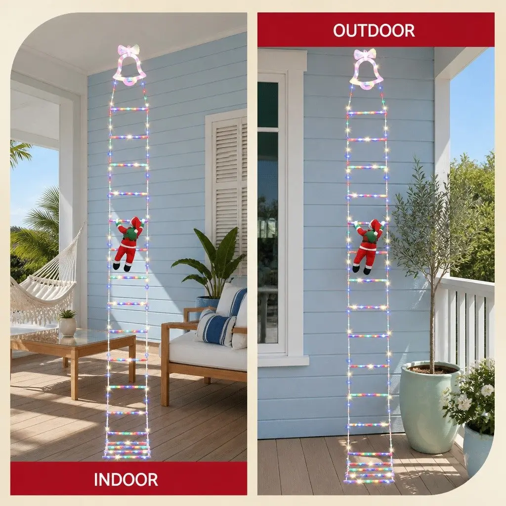 Christmas Ladder Lights Multicolour 3.5M 300 LED with Detachable Santa Claus