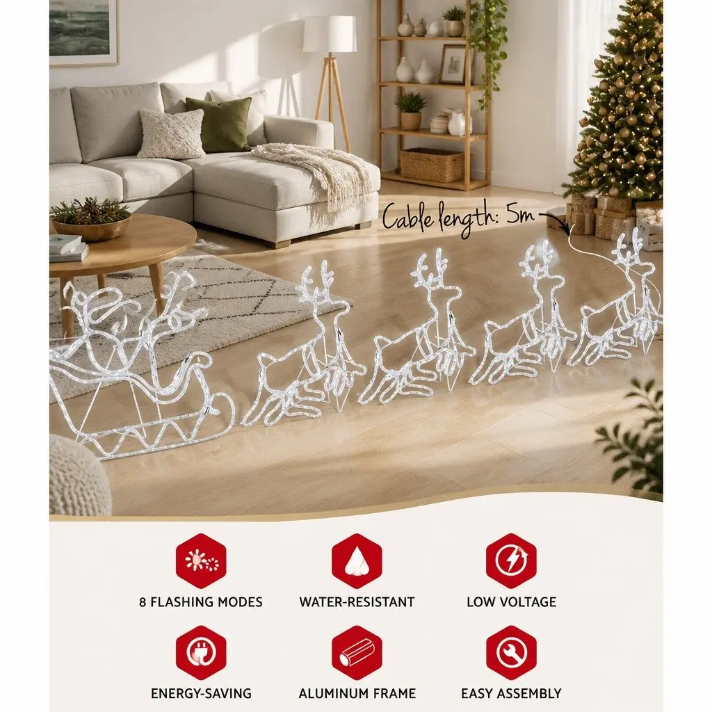 Christmas Lights Multi-coloured 806 LED Reindeer Sleigh Outdoor Indoor Flashing