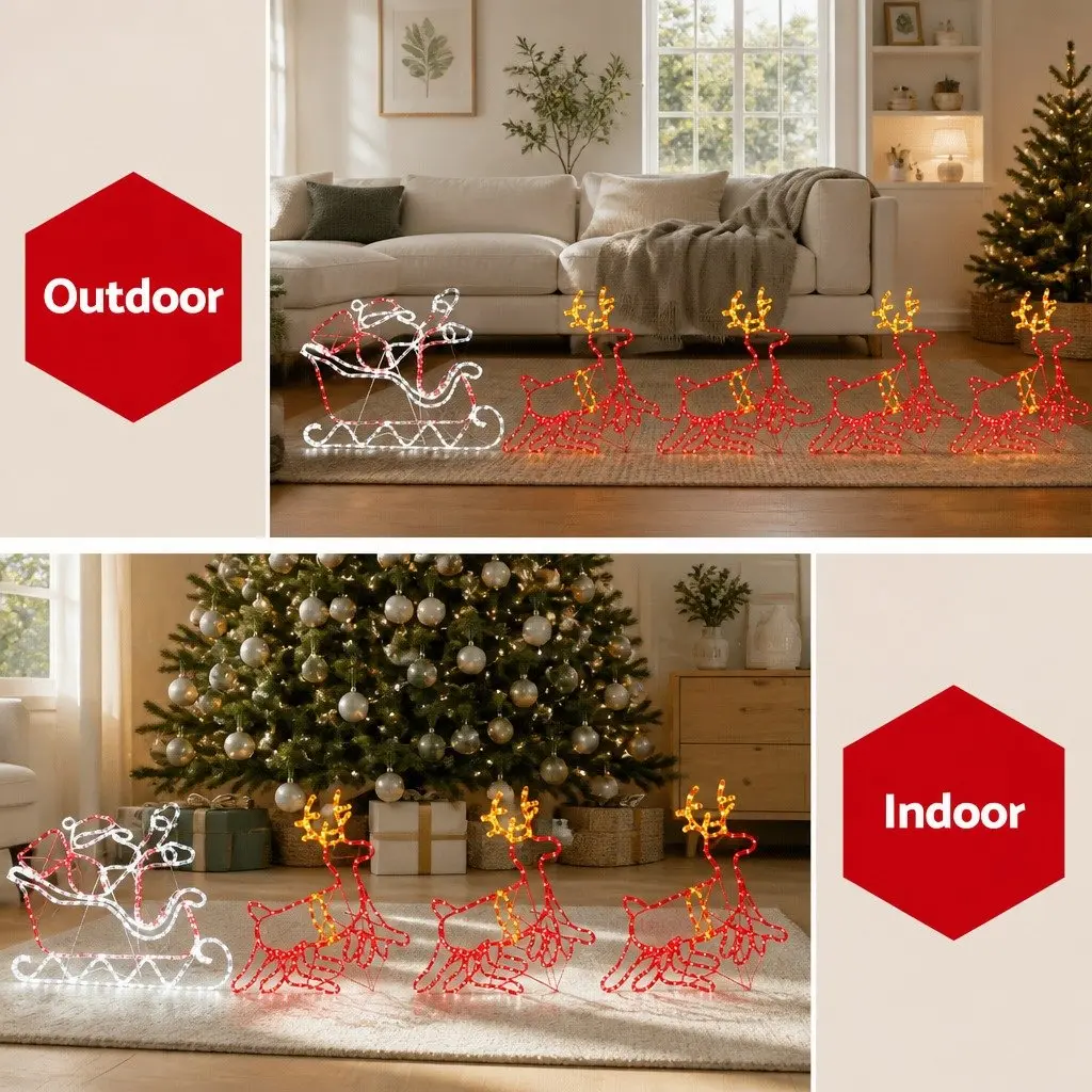 Christmas Lights Multi-coloured 806 LED Reindeer Sleigh Outdoor Indoor Flashing