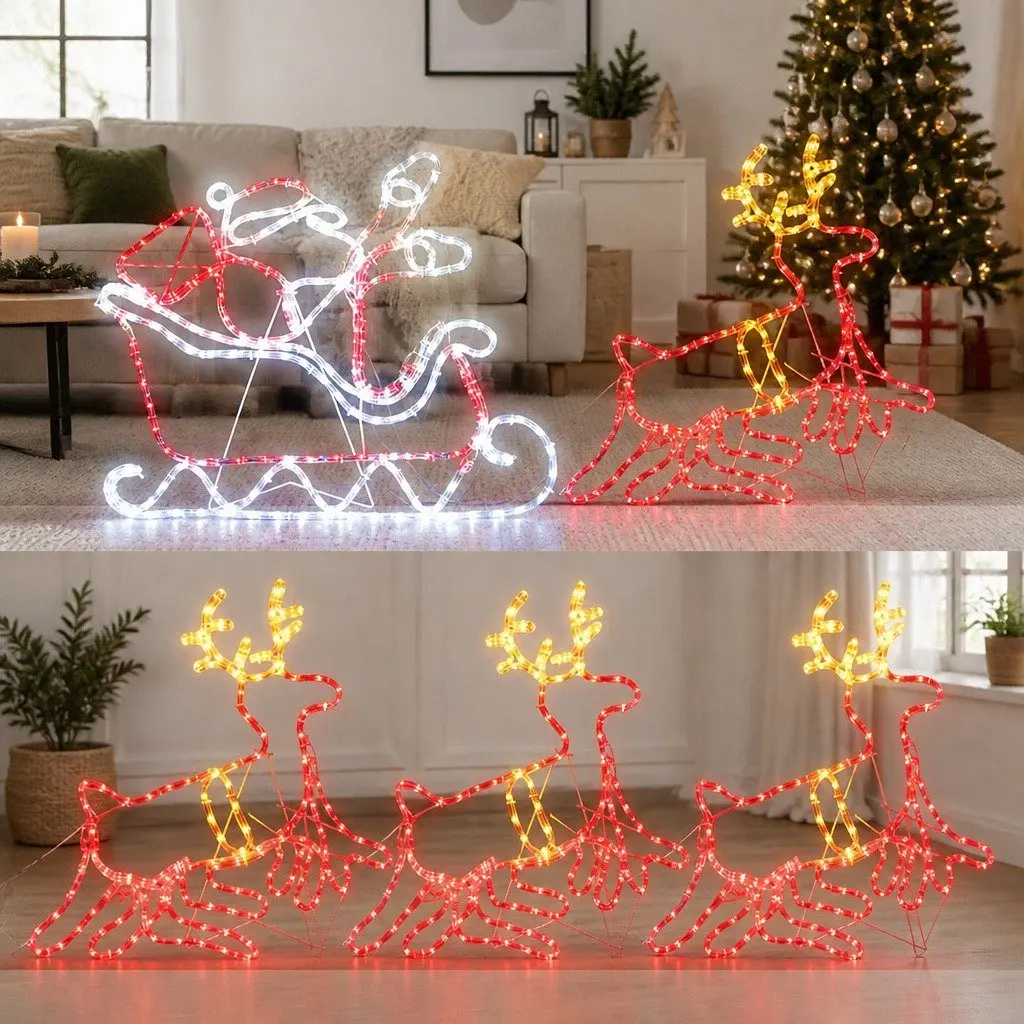 Christmas Lights Multi-coloured 806 LED Reindeer Sleigh Outdoor Indoor Flashing