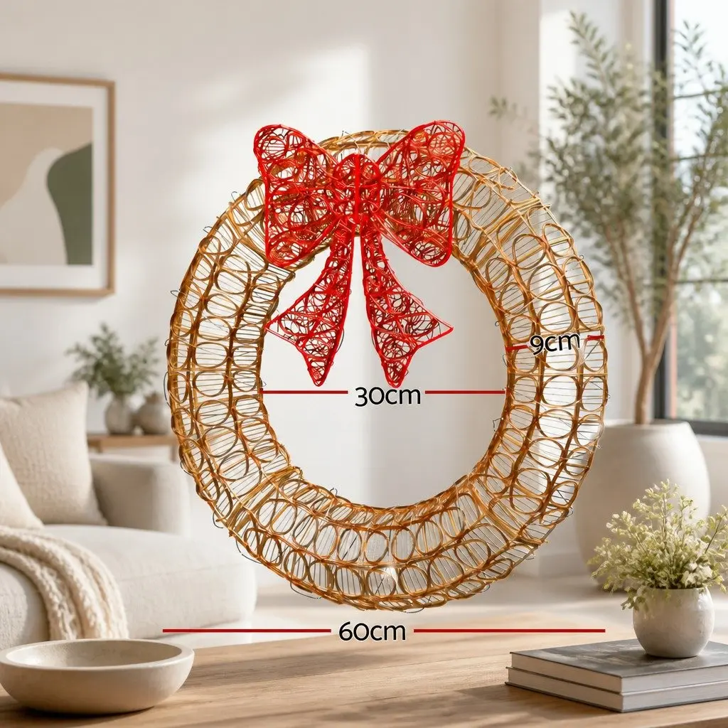 Solar LED Christmas Wreath White 0.6M 160 Warm White Lights Outdoor Decoration