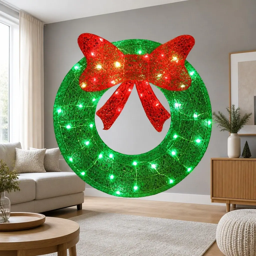 Solar Christmas Wreath Light White 60cm Outdoor LED Motif Warm White