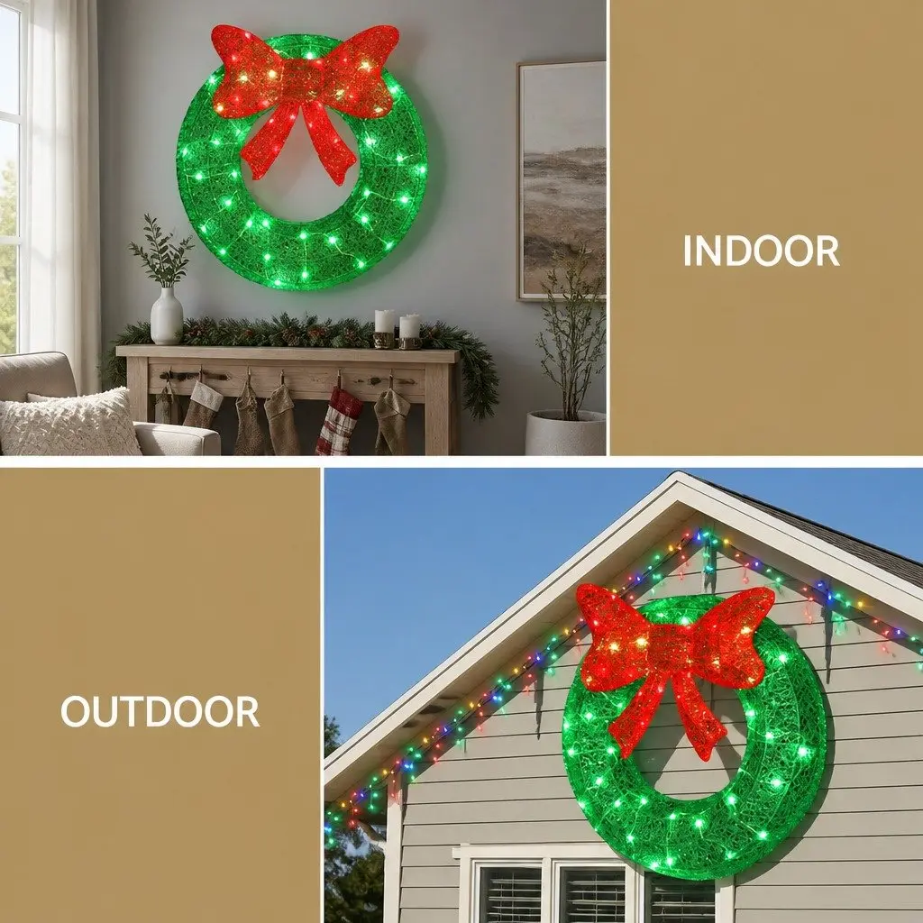 Solar Christmas Wreath Light White 60cm Outdoor LED Motif Warm White
