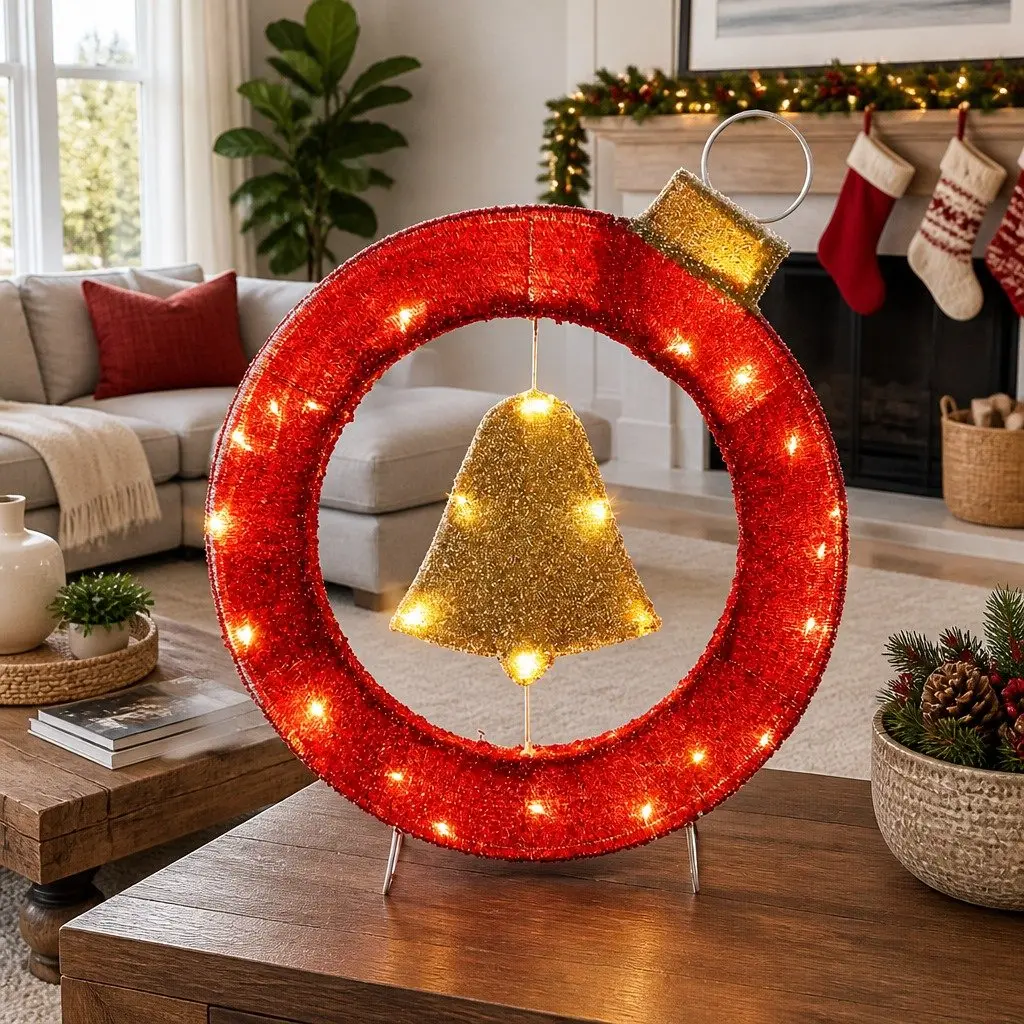 Christmas LED Wreath Multicolour 60cm 30 Warm White Lights Indoor Outdoor
