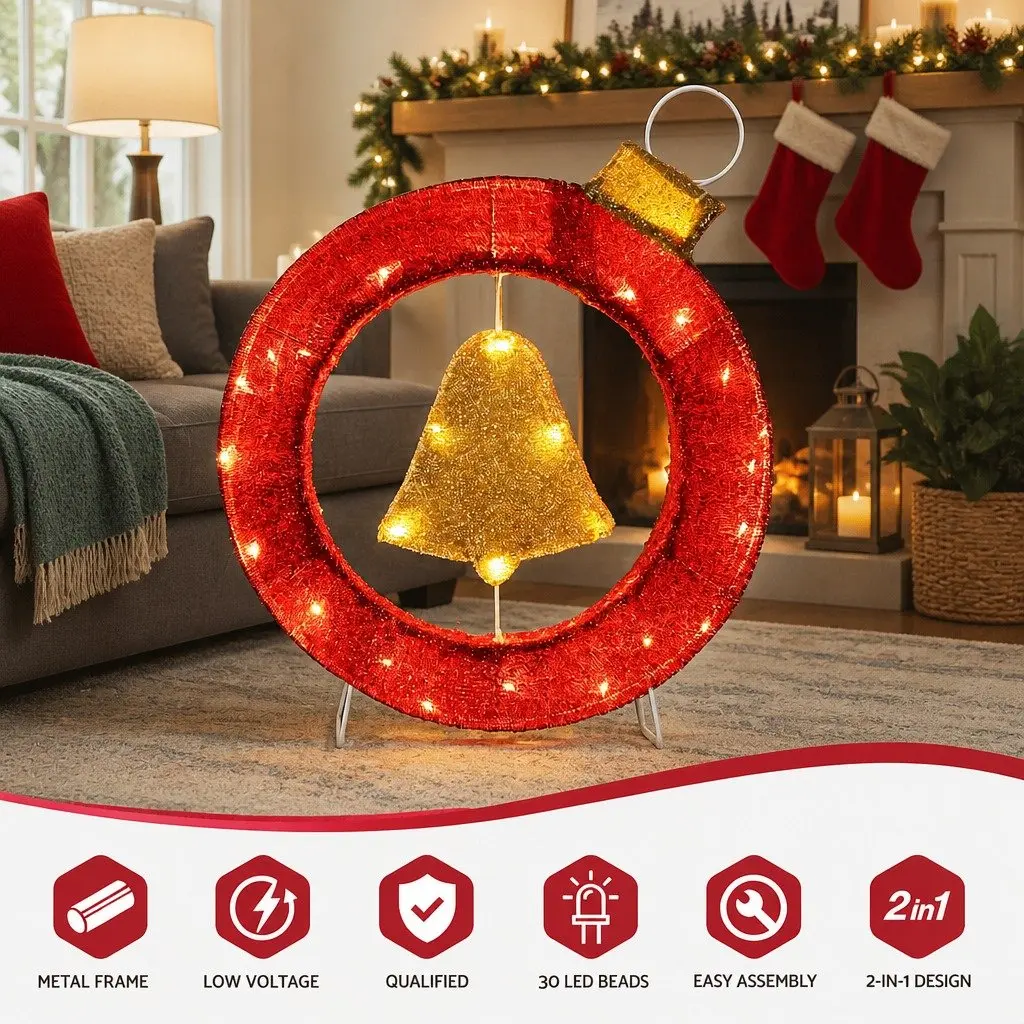 Christmas LED Wreath Multicolour 60cm 30 Warm White Lights Indoor Outdoor