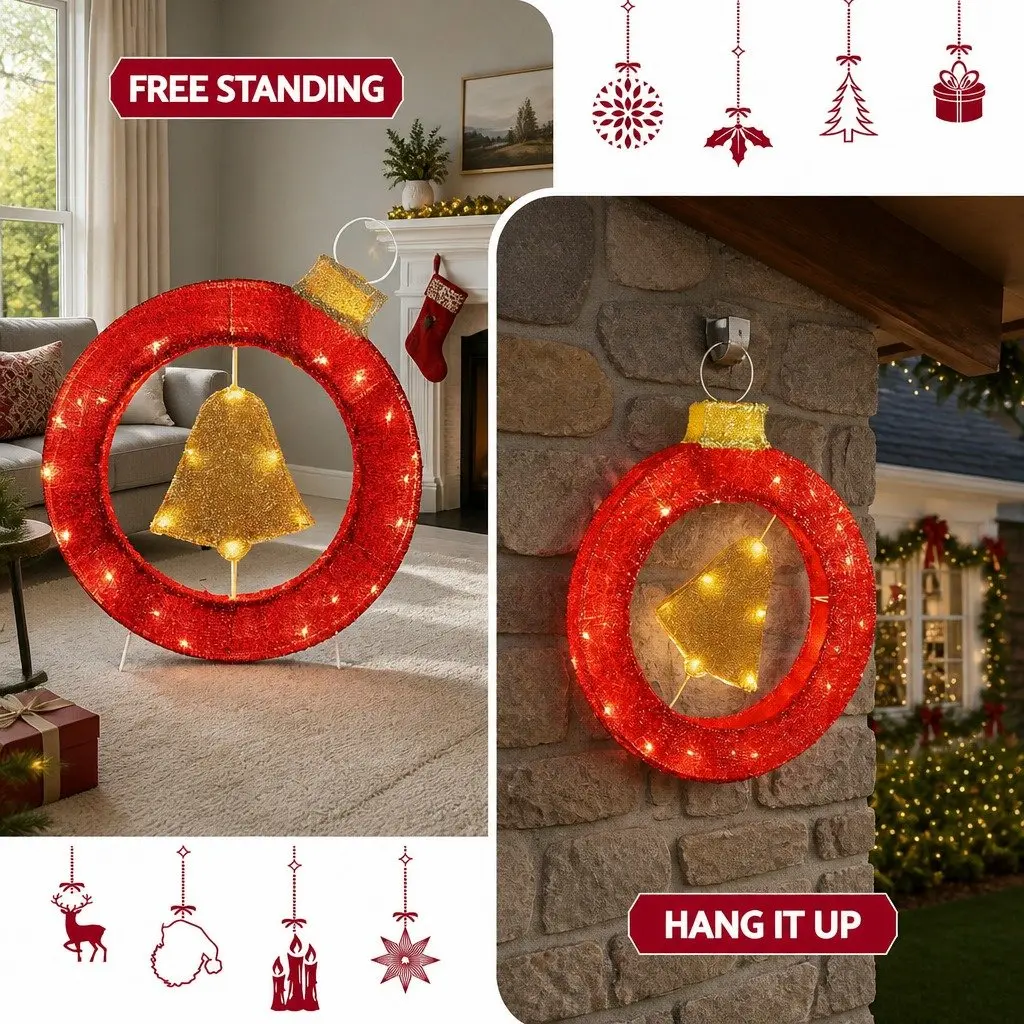 Christmas LED Wreath Multicolour 60cm 30 Warm White Lights Indoor Outdoor