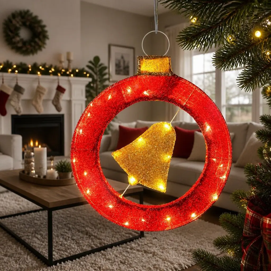 Christmas LED Wreath Multicolour 60cm 30 Warm White Lights Indoor Outdoor
