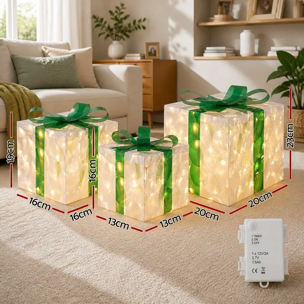 Christmas Lights Grey 3 Piece 70 LED Warm White Gift Box Outdoor Indoor Decor