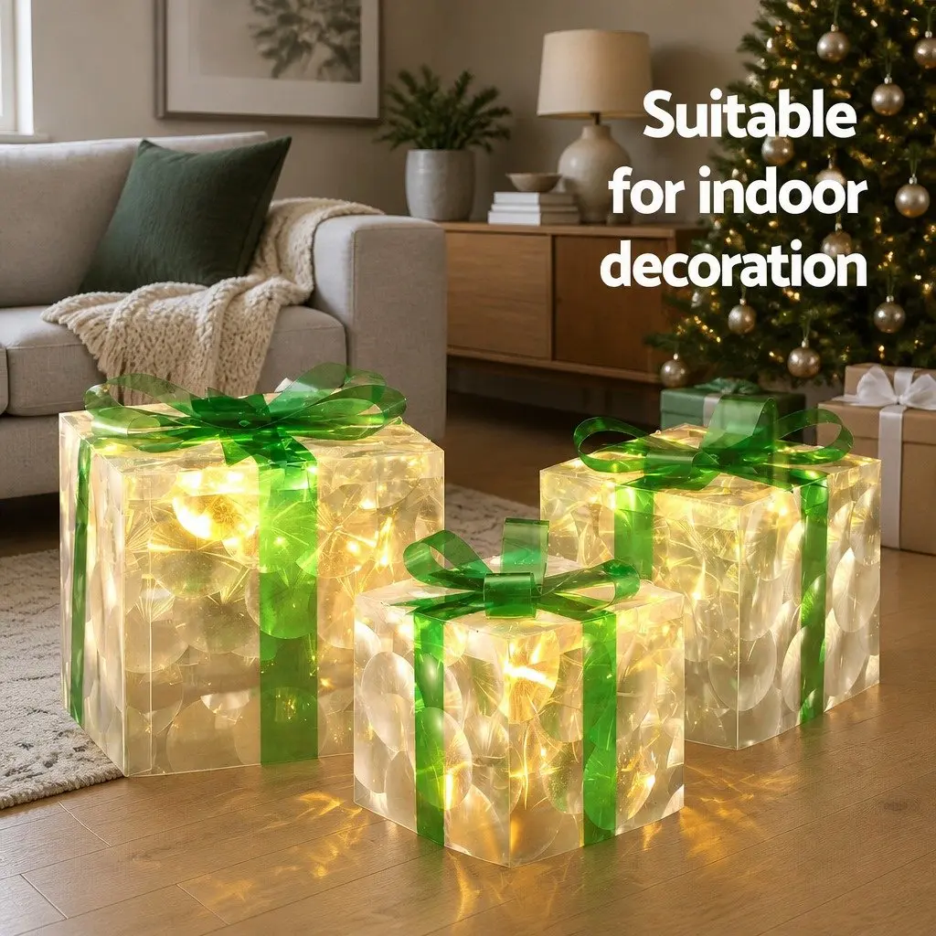Christmas Lights Grey 3 Piece 70 LED Warm White Gift Box Outdoor Indoor Decor