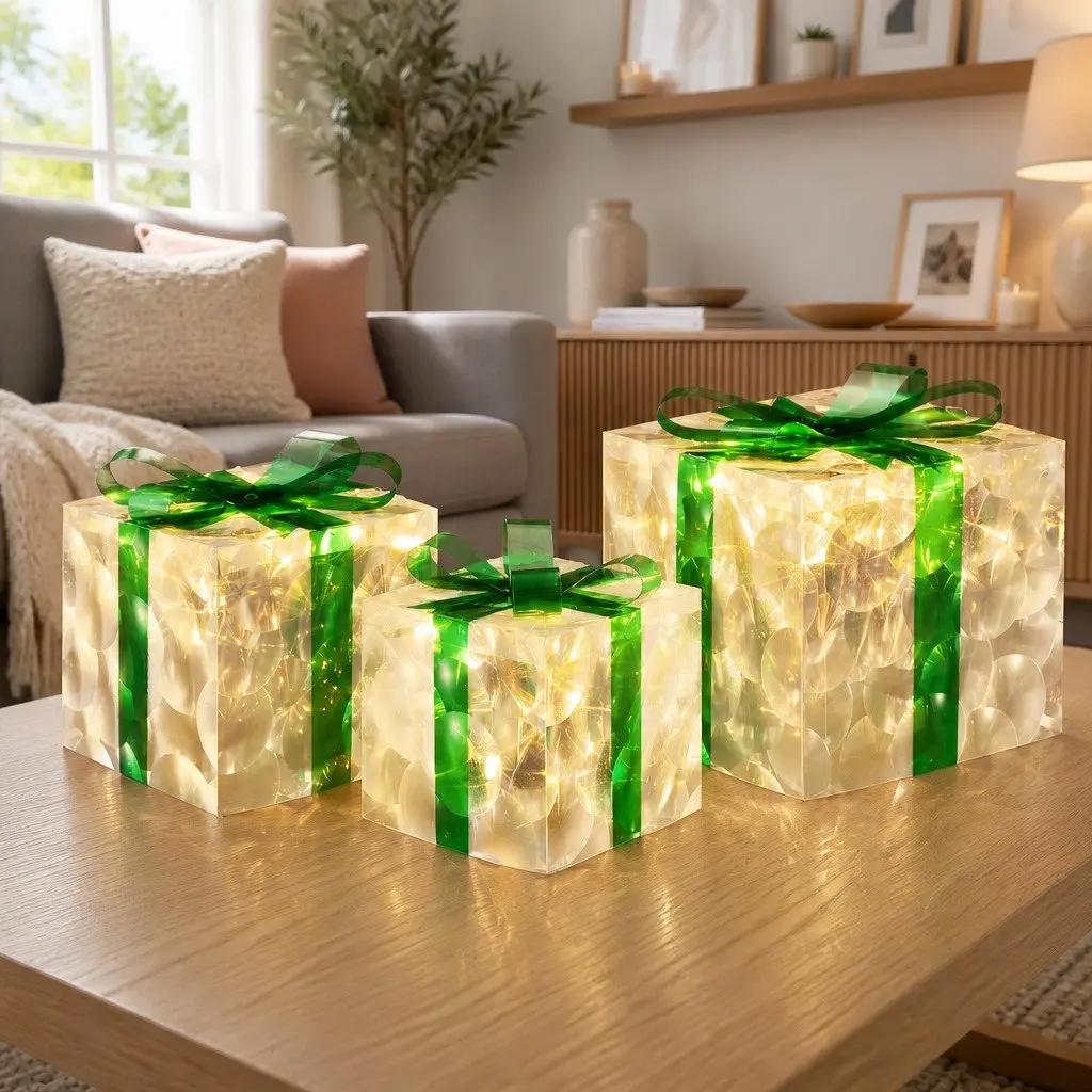 Christmas Lights Grey 3 Piece 70 LED Warm White Gift Box Outdoor Indoor Decor