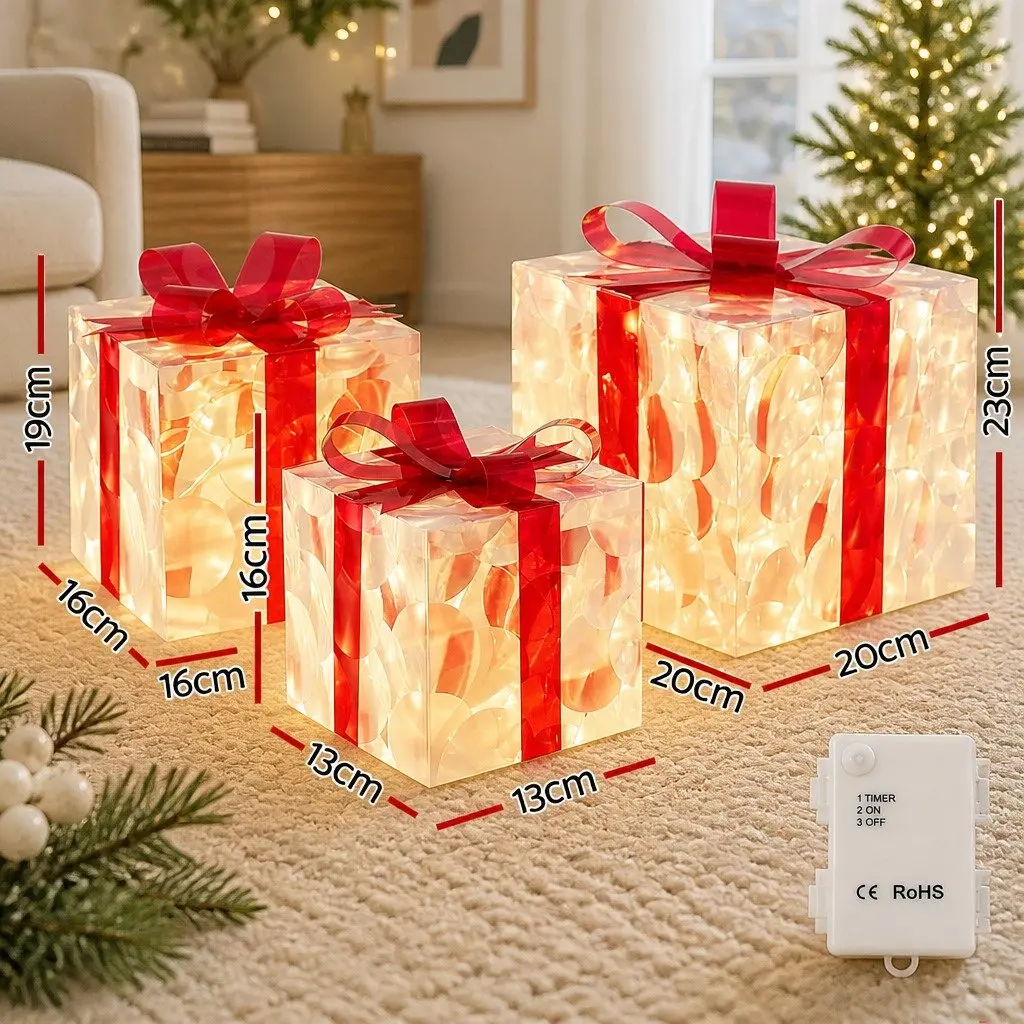 Christmas Lights Warm White 3 Piece Gift Box Indoor Outdoor Decoration 70 LED