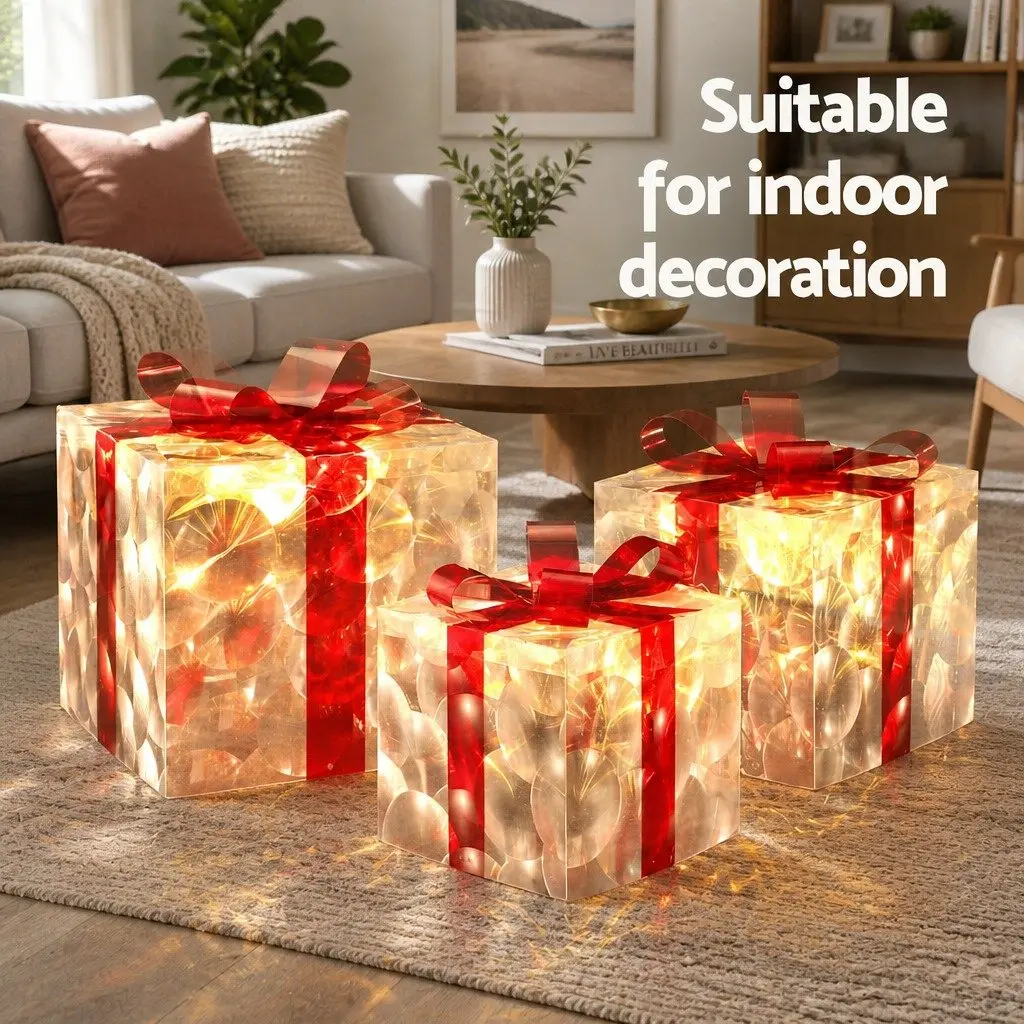 Christmas Lights Warm White 3 Piece Gift Box Indoor Outdoor Decoration 70 LED