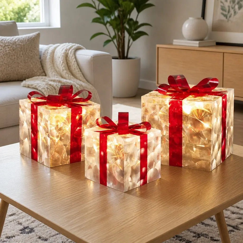 Christmas Lights Warm White 3 Piece Gift Box Indoor Outdoor Decoration 70 LED
