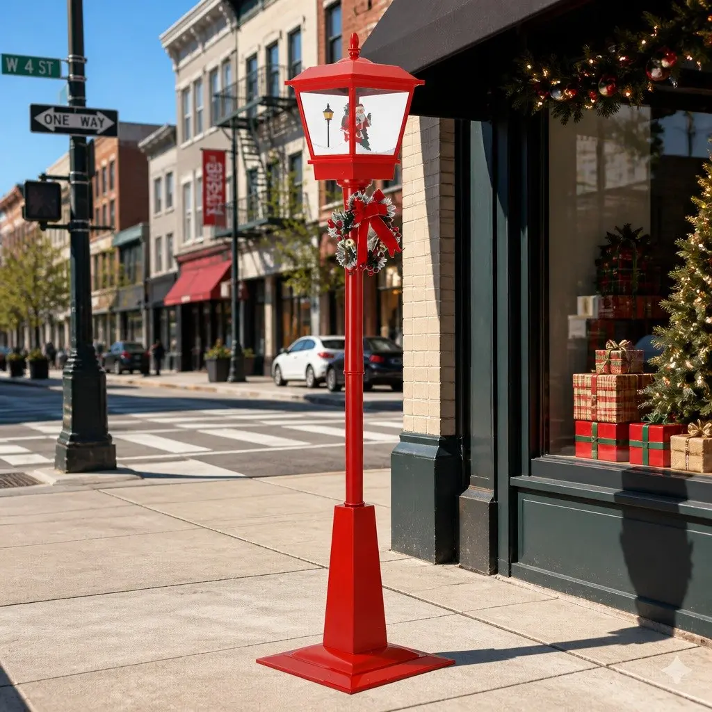 1.8M Christmas Lamp Post with Music & LED Lighting
