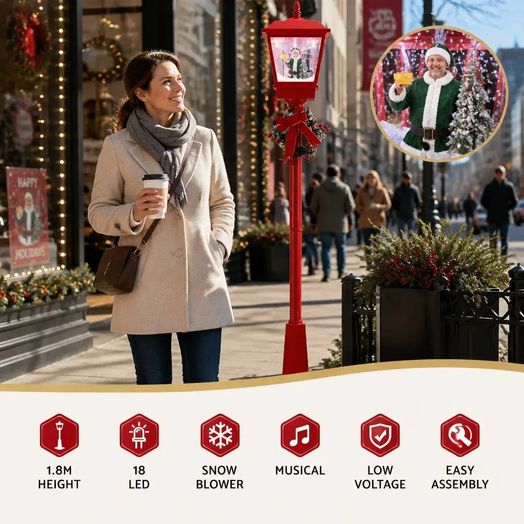 1.8M Christmas Lamp Post with Music & LED Lighting
