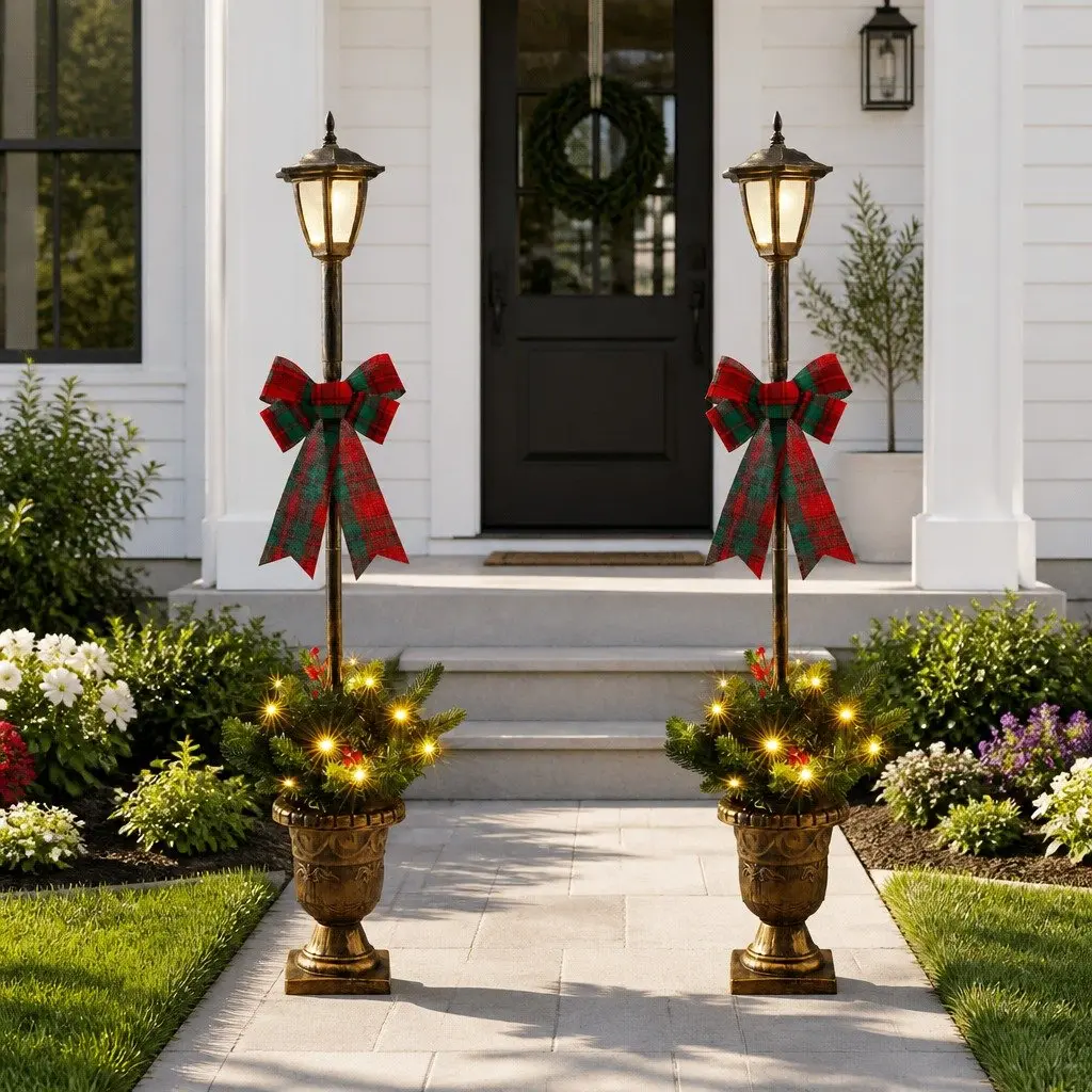 Christmas Lamp Post Warm White 125cm LED Lights Outdoor Decorations Set of 2