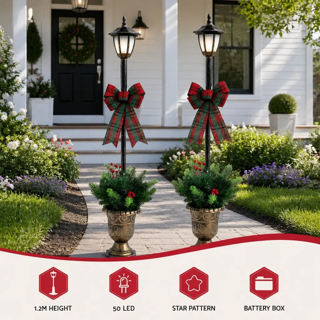 Christmas Lamp Post Warm White 125cm LED Lights Outdoor Decorations Set of 2