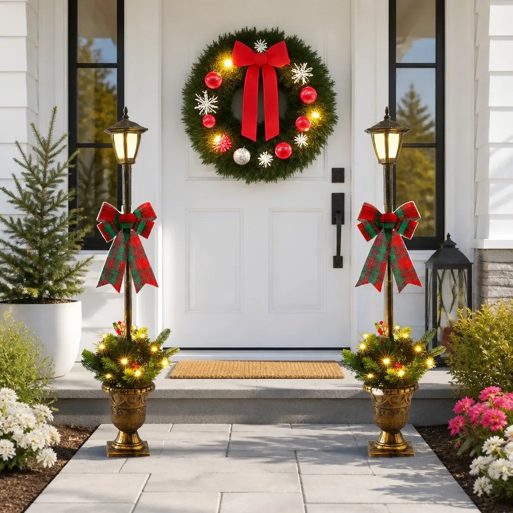 Christmas Lamp Post Warm White 125cm LED Lights Outdoor Decorations Set of 2