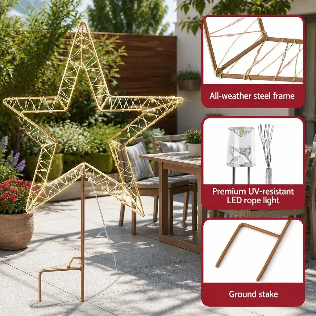 100 LED Warm White Christmas Lights Star Ground Garden Outdoor Decoration