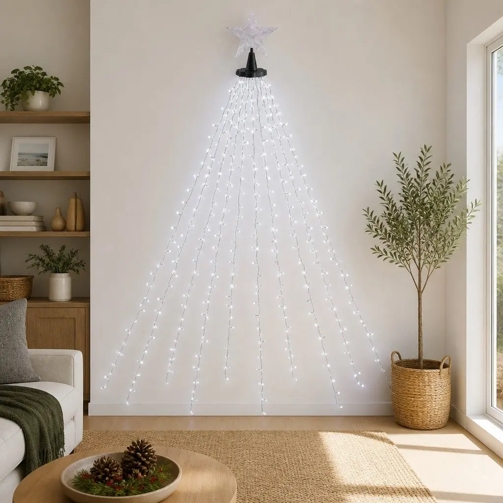 Christmas Waterfall String Lights Multicolour 2.5M 300 LED Star Topper Eight Lighting Modes