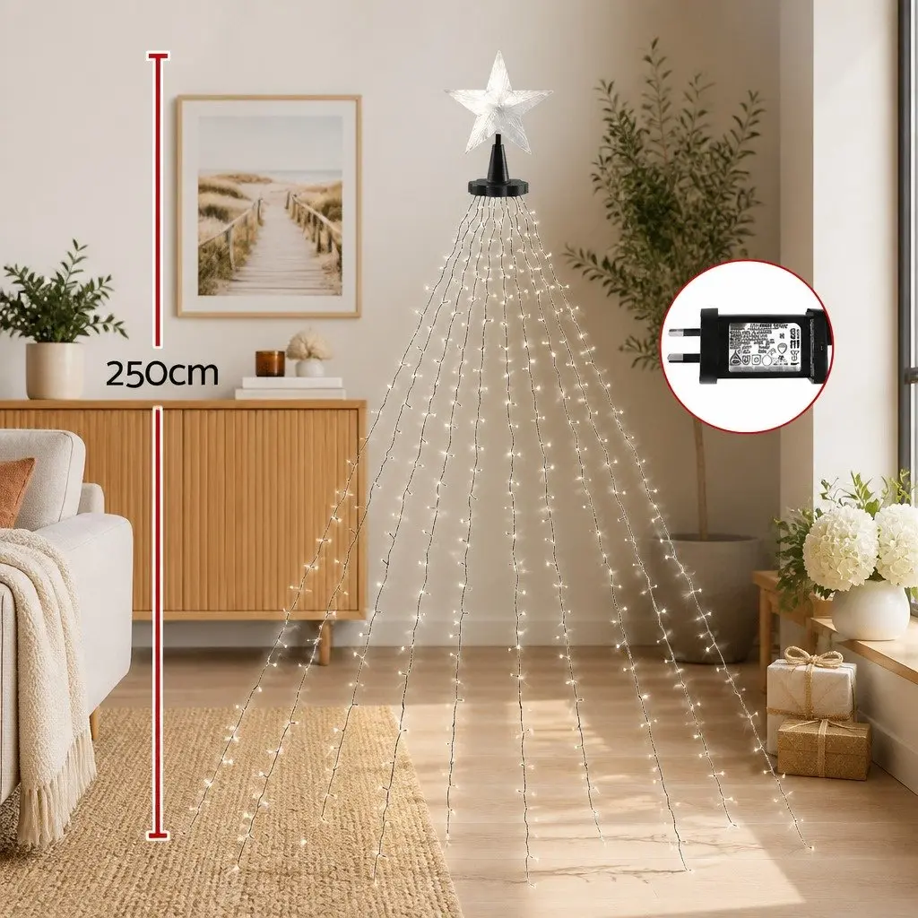 Christmas Waterfall String Lights Multicolour 2.5M 300 LED Star Topper Eight Lighting Modes
