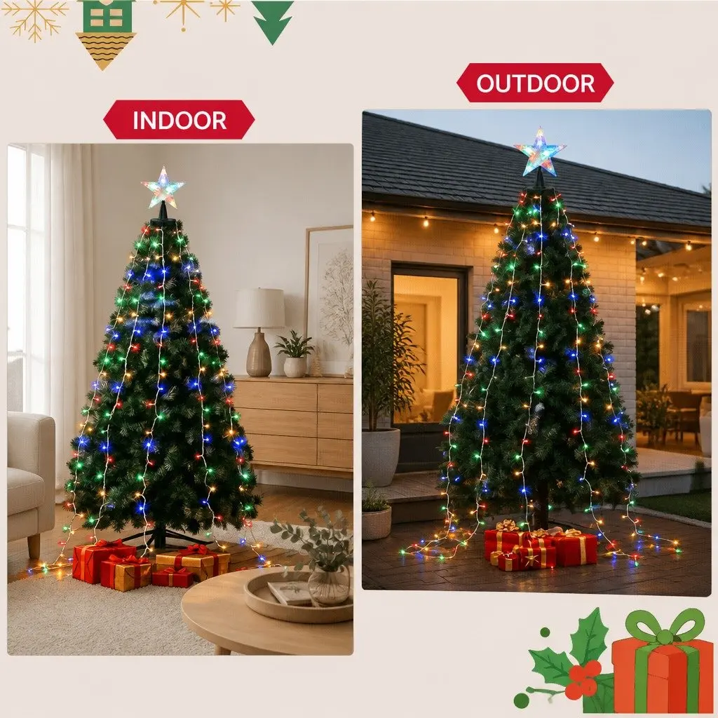 Christmas Waterfall String Lights Multicolour 2.5M 300 LED Star Topper Eight Lighting Modes