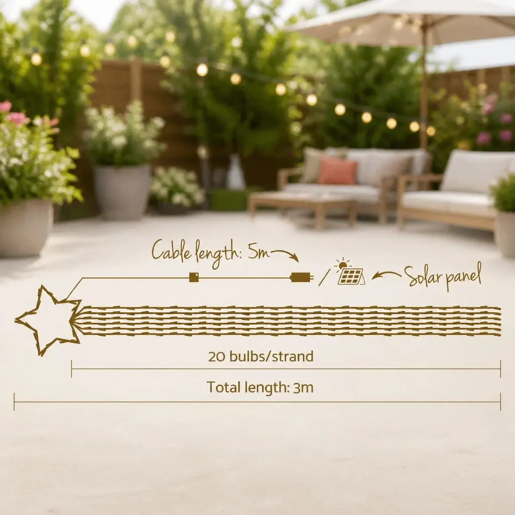 Solar Christmas Lights 3M String Light 200 LED Multi-Coloured Cascading Outdoor