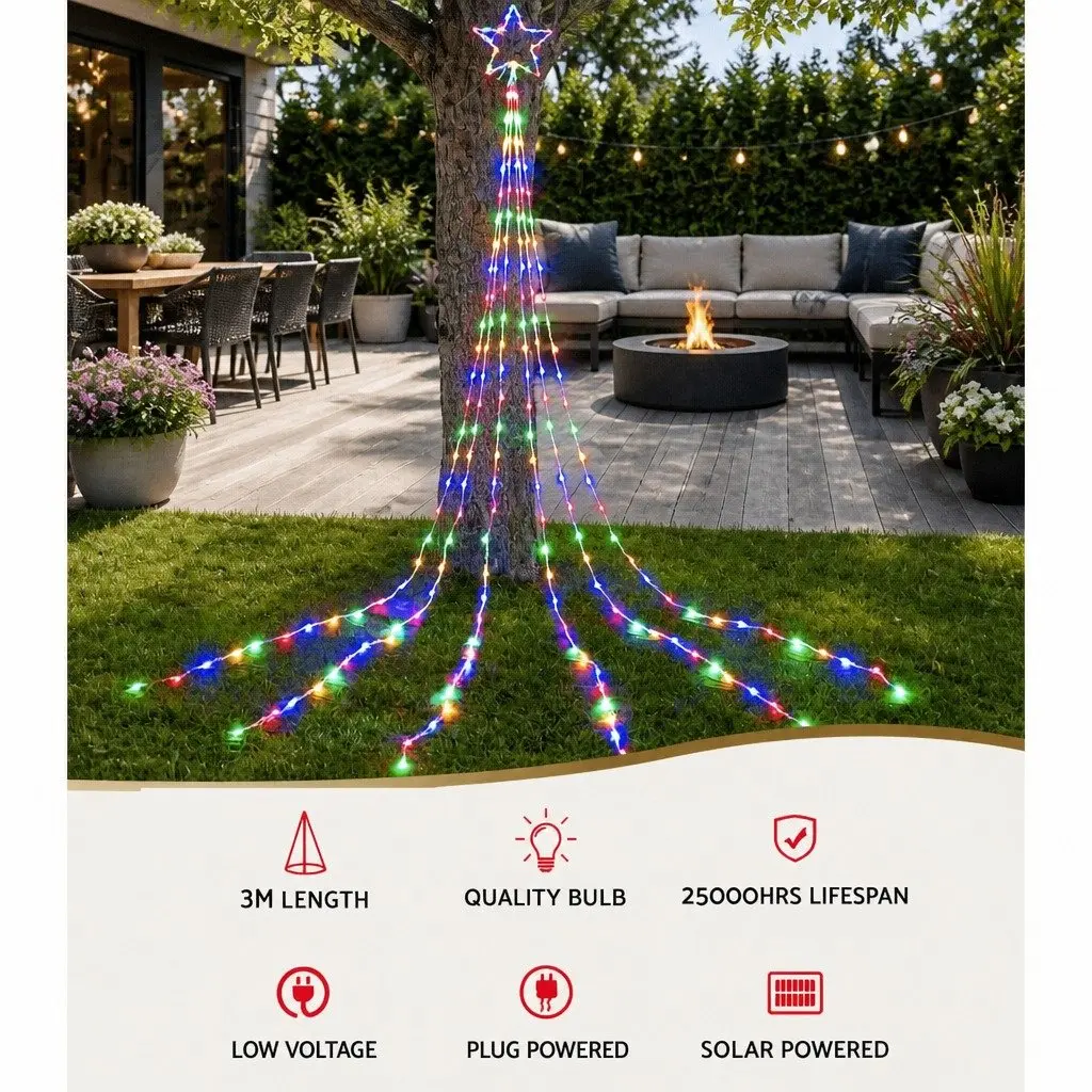 Solar Christmas Lights 3M String Light 200 LED Multi-Coloured Cascading Outdoor
