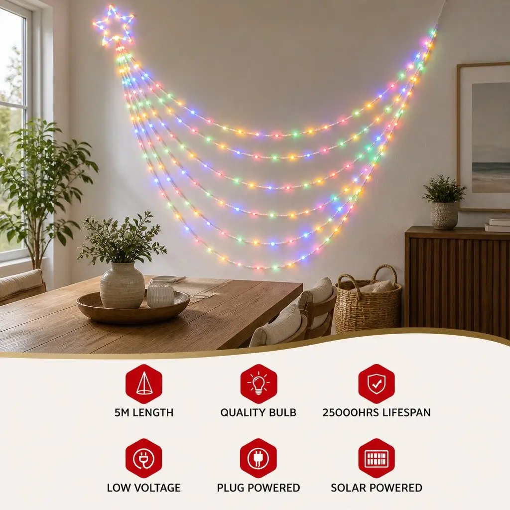 Cascading Solar LED String Lights Multi-coloured 5M 320 Bulbs Outdoor Christmas