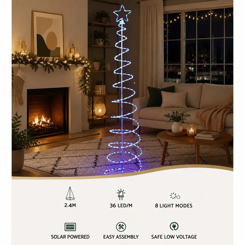 Christmas Tree Multi-colour 2.4M Solar-powered Motif LED Lights Indoor Outdoor Decoration