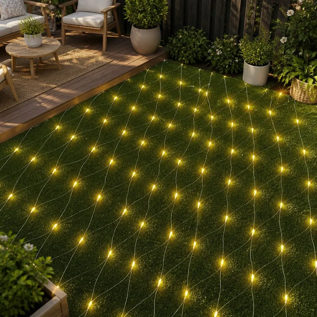 LED Net String Lights Warm White 4m x 6m Eight Lighting Modes Water Resistant Outdoor Christmas Decoration