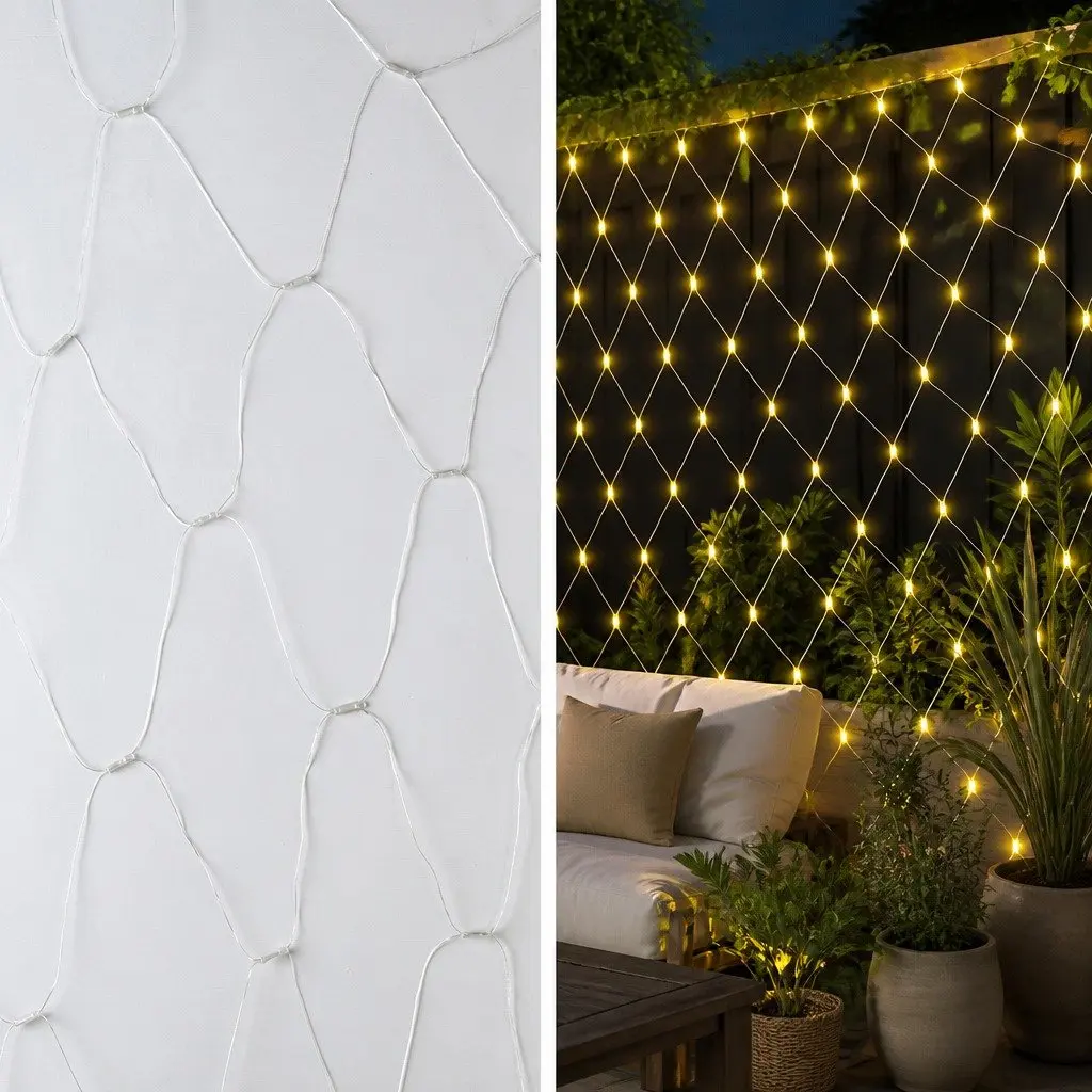 LED Net String Lights Warm White 4m x 6m Eight Lighting Modes Water Resistant Outdoor Christmas Decoration