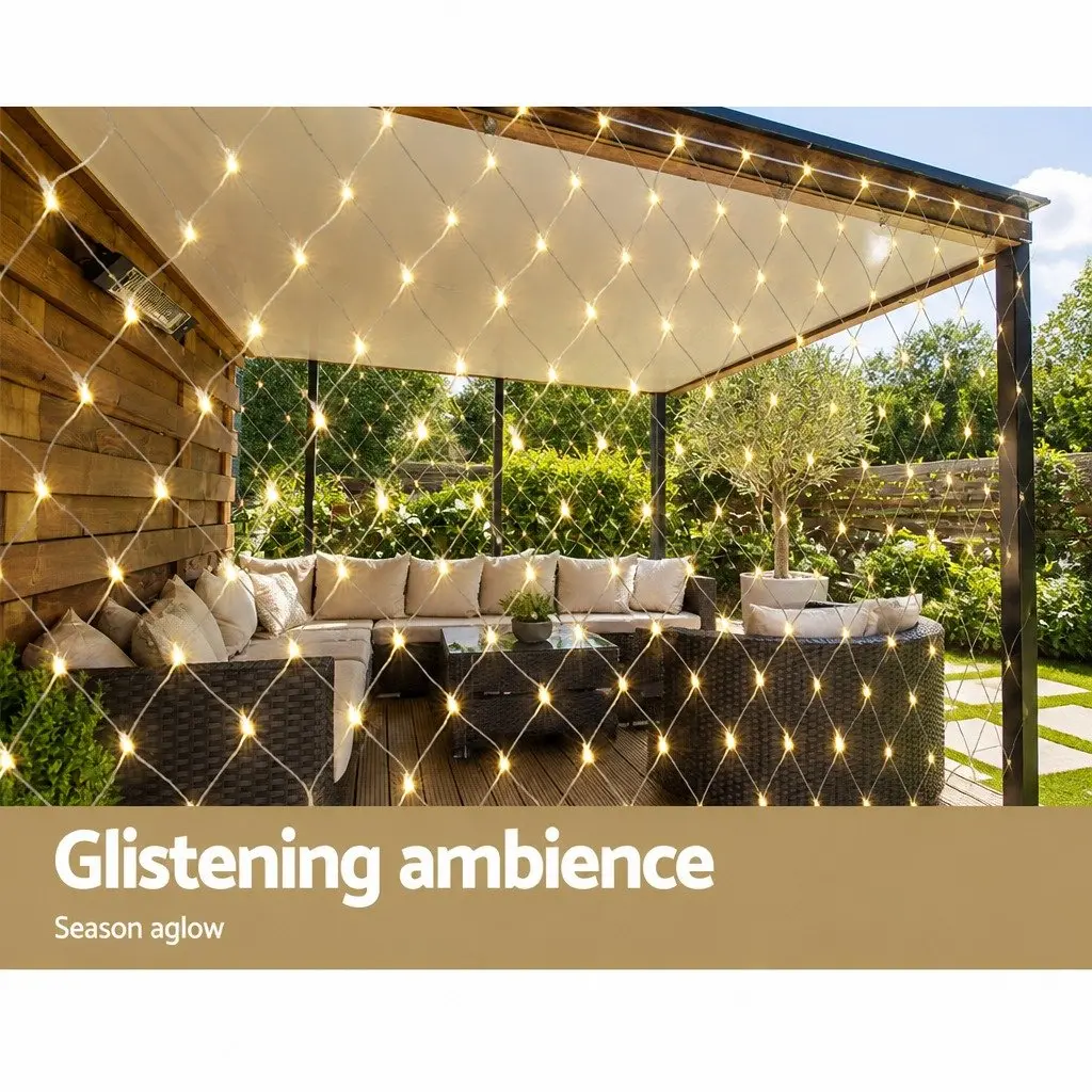 LED Net String Lights Warm White 4m x 6m Eight Lighting Modes Water Resistant Outdoor Christmas Decoration