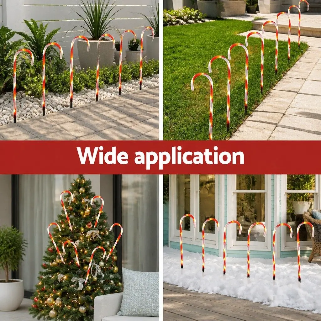 LED Christmas Path Lights White 6 Piece Solar Powered Water Resistant 42 Bulbs Eight Lighting Modes