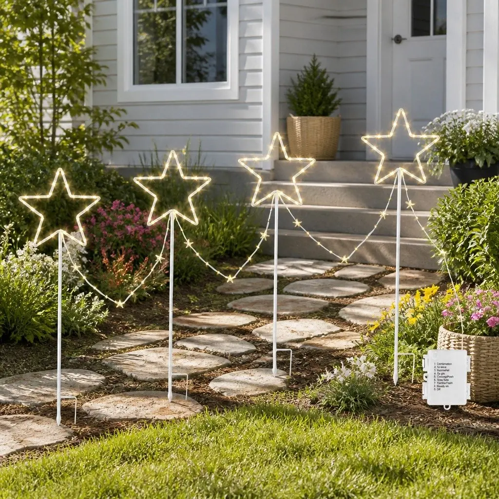 Christmas Lights Ground Light Warm White 4 Piece 144 LED Star 8 Modes