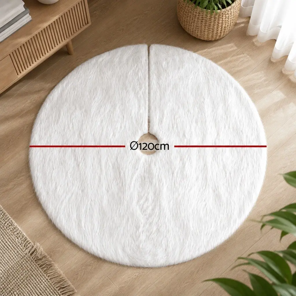 Christmas Tree Skirt White 120cm Plush Fluffy Two-layer Construction