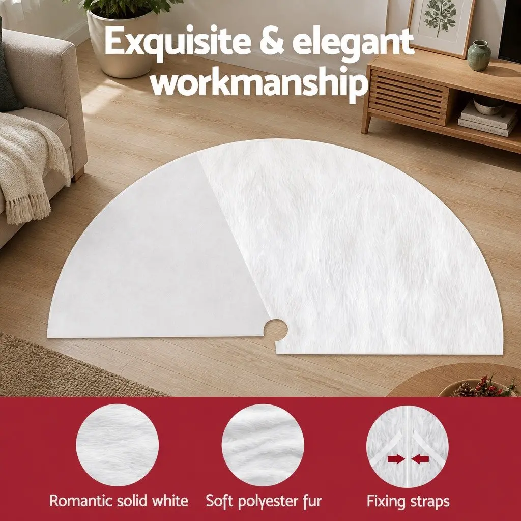 Christmas Tree Skirt White 120cm Plush Fluffy Two-layer Construction