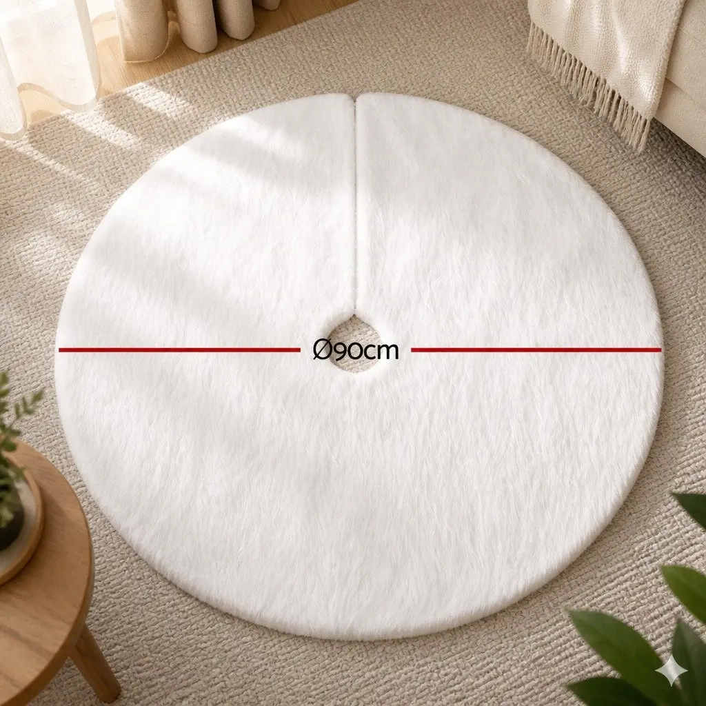 Christmas Tree Skirt 90cm White Plush Fluffy Xmas Holiday Decor Ornaments