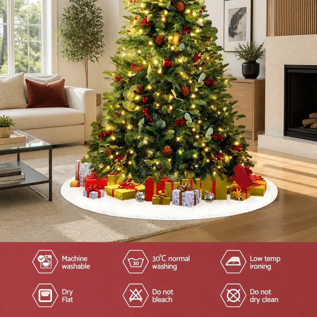 Christmas Tree Skirt 90cm White Plush Fluffy Xmas Holiday Decor Ornaments