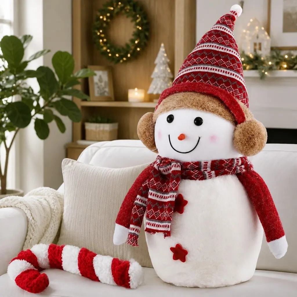 Christmas Snowman Plush Ornament Decorations 60cm Festive Table Display No