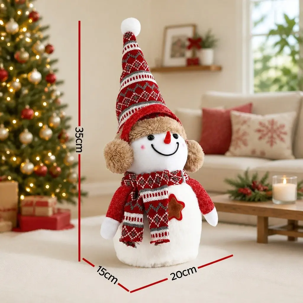 Christmas Snowman Plush Ornament Red and White 35cm No Assembly Required Festive Holiday Decor