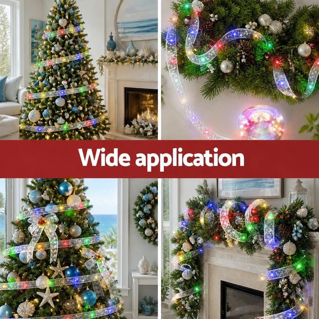 Christmas Lights Multicolour 20M 200 LED Silver Ribbon Indoor Outdoor Decoration