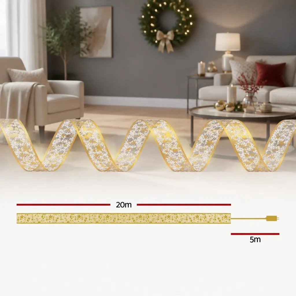 Ribbon String Light Golden 20M 200 LED Indoor Outdoor Christmas Decoration