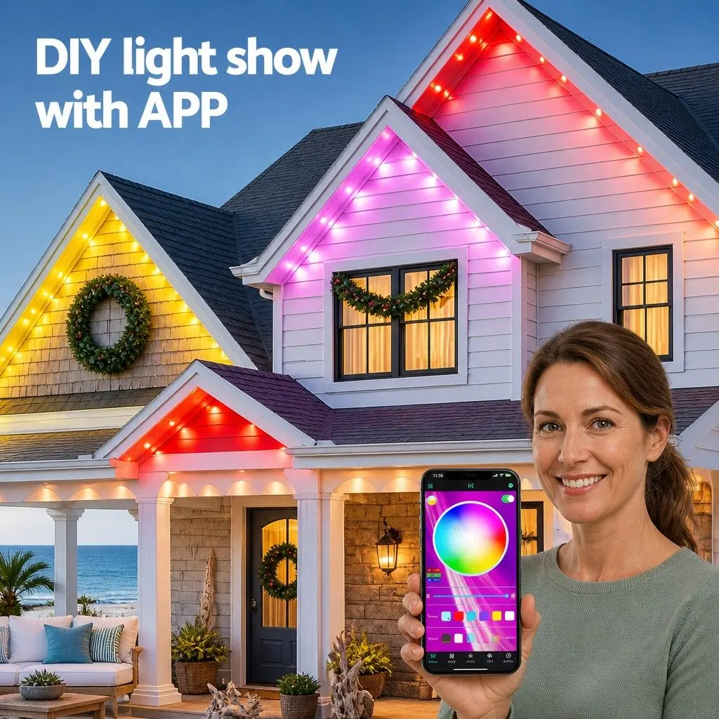 Solar LED Christmas String Lights Multicolour 15M APP Control Outdoor Decoration