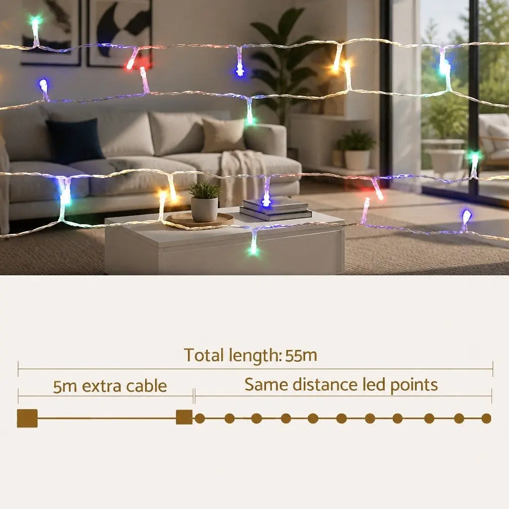 Christmas String Lights Multi-Coloured 50M 500 LED Outdoor Indoor with Eight Lighting Modes